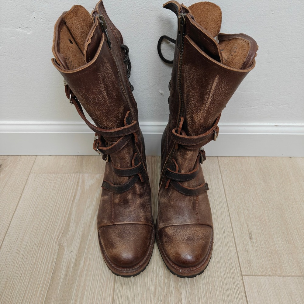Freebird Cora Womens Boots 8 Brown Distressed Leather Strappy Buckle Moto - Picture 6 of 12